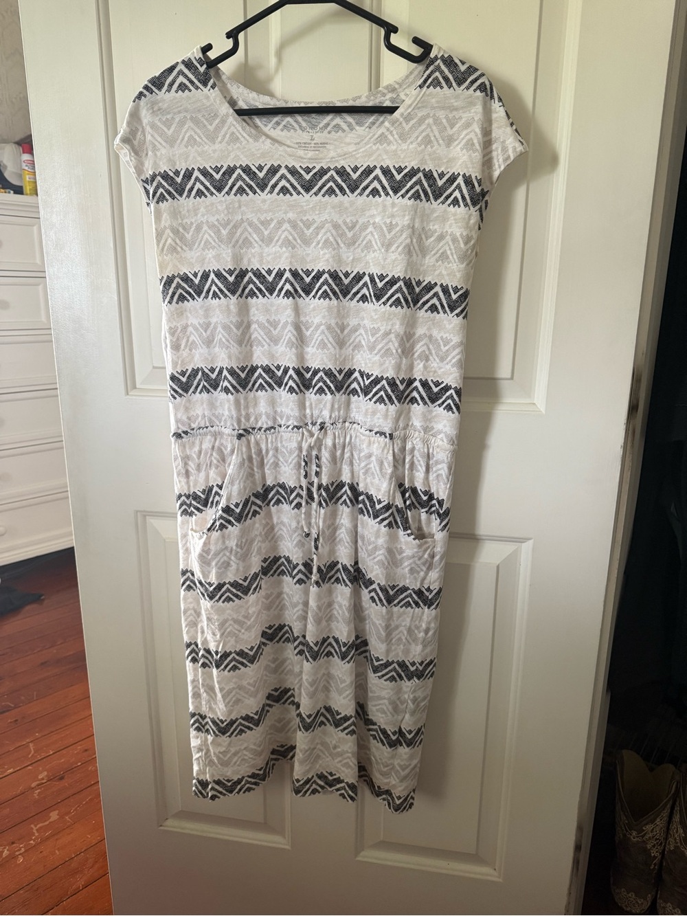 Sonoma White and Black Striped Geometric Midi Dress